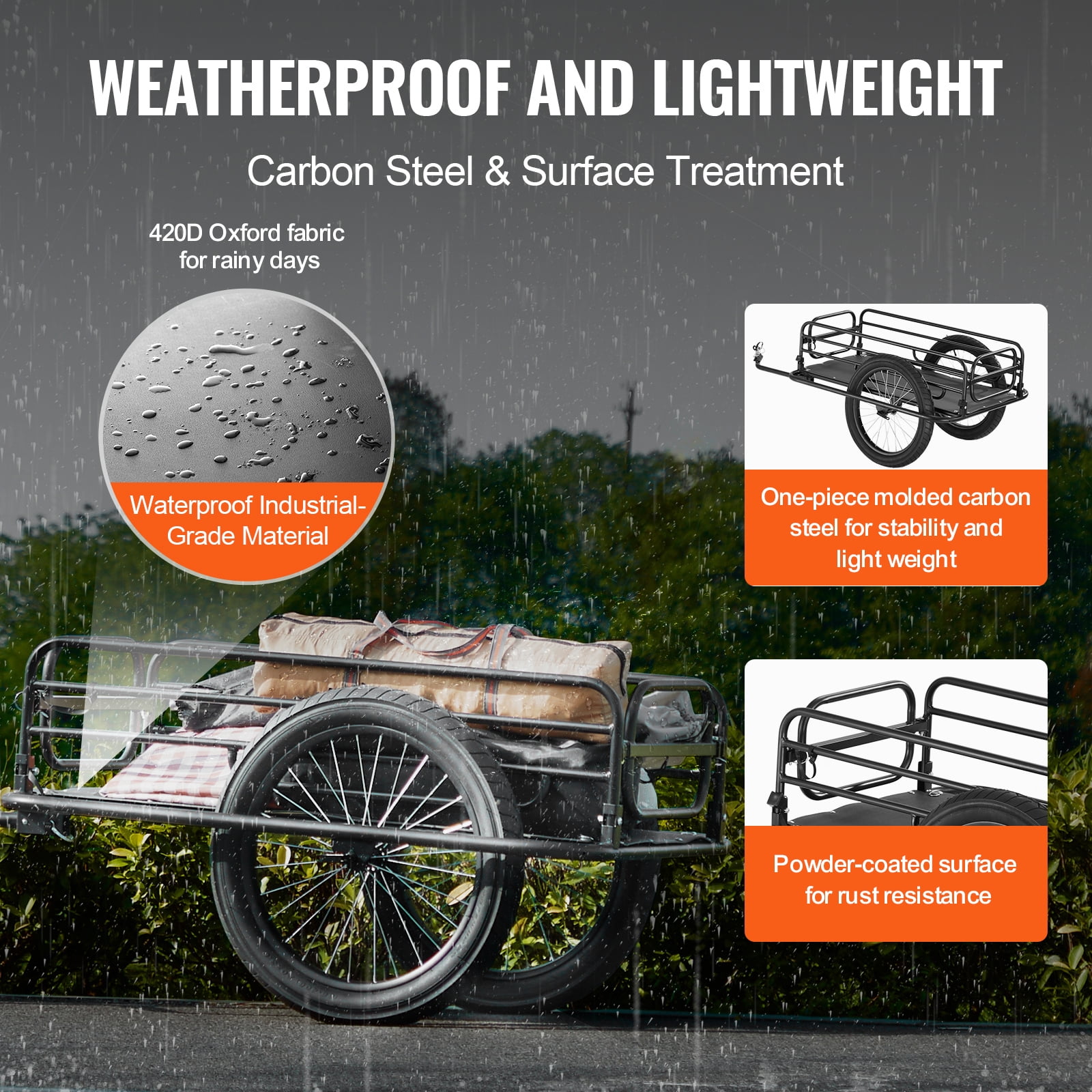 KFFKFF Bike Trailer for Cargo, 275 lbs Capacity, Sturdy Transport Carrier, Quick Fold & Store, Universal Bike Link, 20' Wheels, Fits Many Bike Types, Carbon Steel Build