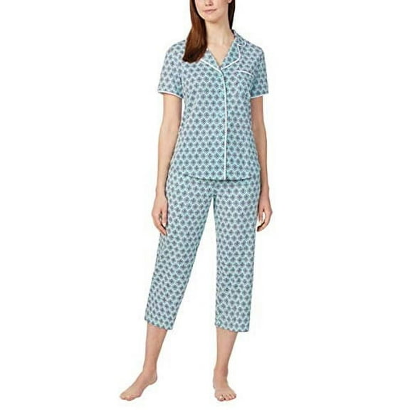 Jane and Bleecker Ladies' 2 Piece Capri Pajama PJ Set, Light Blue Large