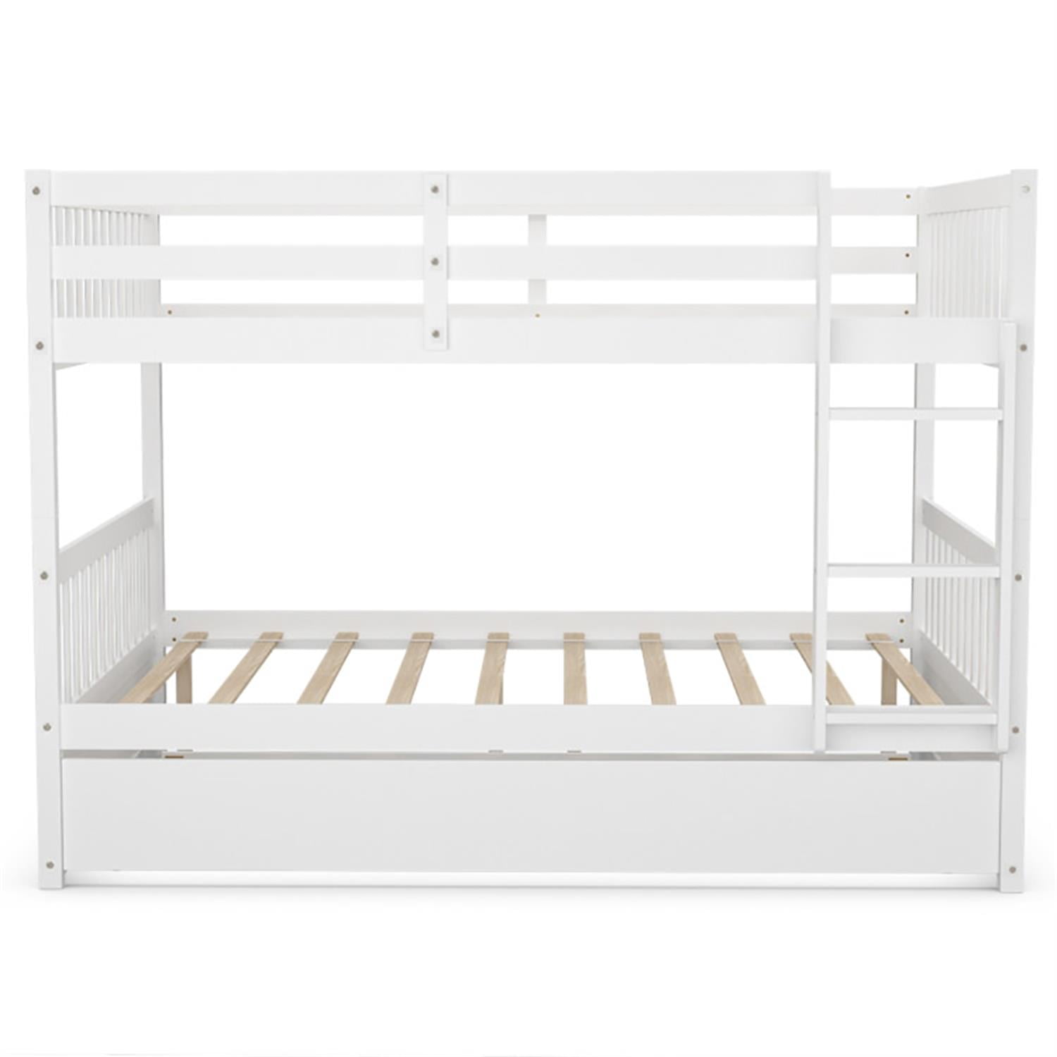 Demi Bonn Bunk Beds Full over Full with Ladder in the Steps and a Full Trundle, Bunk Bed Platform Twin Over Twin, White
