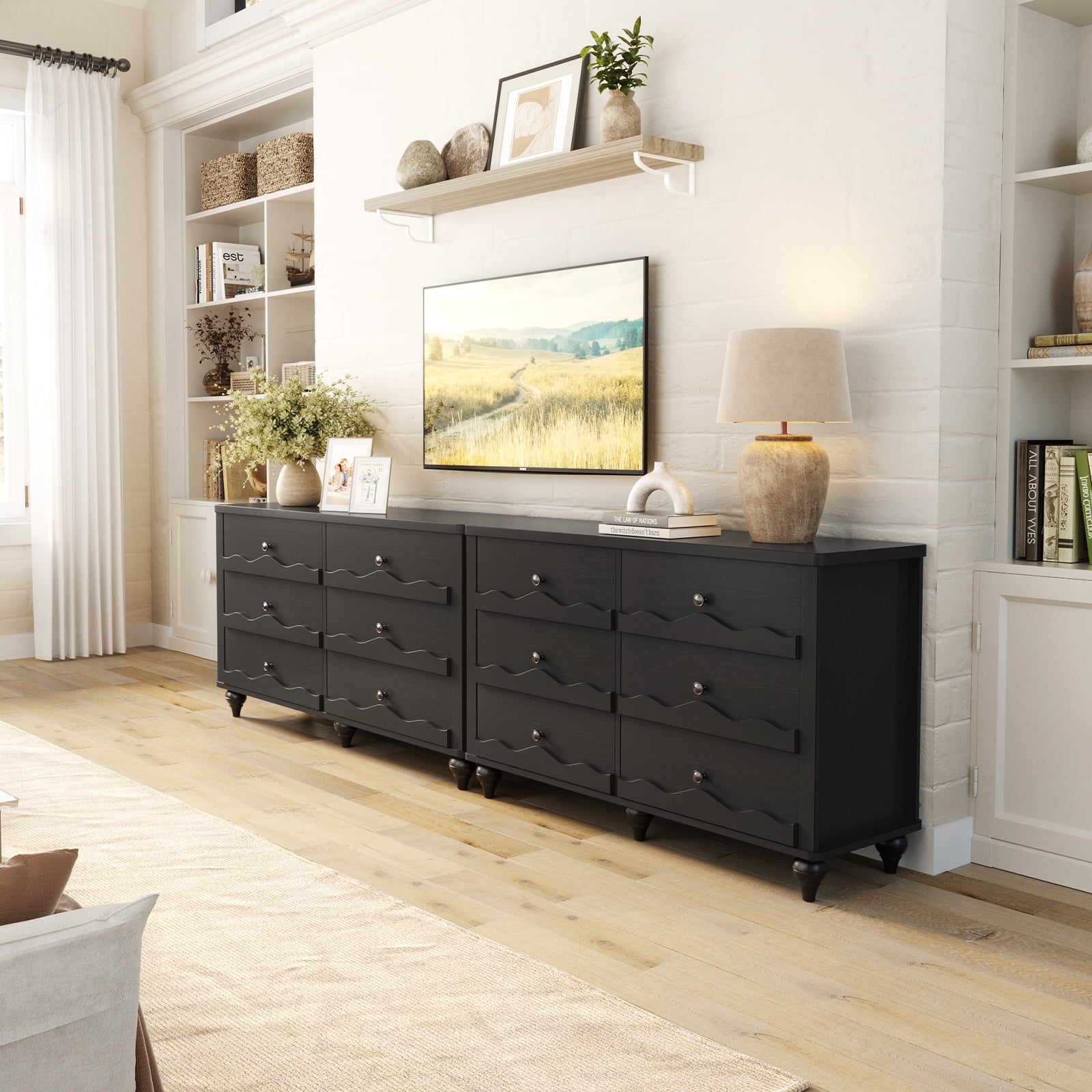 Homieasy 6-Drawer Dresser for Bedroom - 43" Modern Chest of Drawers with Scalloped Front, Storage Organizer for Living Room, Hallway & Entryway,Black
