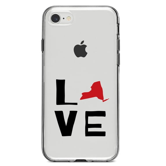DistinctInk Clear Shockproof Hybrid Case for iPhone 7 8 SE (2020 Model) 4.7" Screen TPU Bumper Acrylic Back Tempered Glass Screen Protector - New York - Love Red & Black
