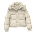 thumbnail image 2 of Women's Thickened Puffer Jacket, Bread Loaf Style Winter Warm Coat, Quilted Cotton Padded Outerwear, Lightweight Cold Weather Jacket, Casual Thermal Insulated Parka Beige L, 2 of 9