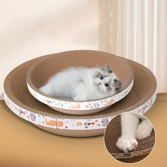 1pc Cat Scratcher Cardboard 11.8*3.1 inch, Oval Corrugated Scratch Pad, Cat Scratching Lounge Bed, Oval Cat Scratch Pad Bowl Nest, Training Toy for Furniture Protection (S)