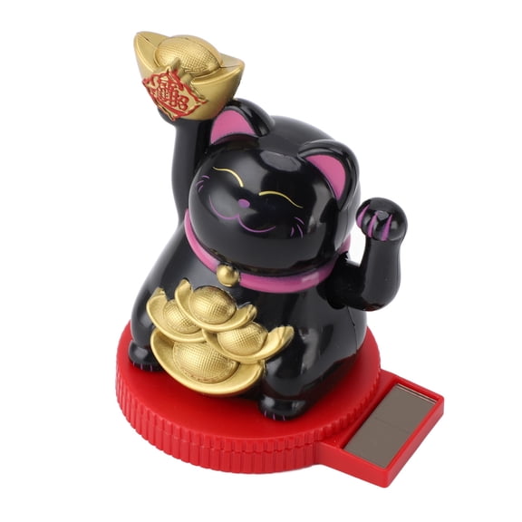 Suodoka Solar Powered Lucky Cat Rotating Base Fortune Cat Statue for Car Dashboard Checkstand Desktop Decoration Black 3 inches / 7.7 cm[cite: 1]