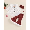 thumbnail image 2 of Suealasg Little Girls Christmas Clothes 1T 2T 3T 4T 5T 6T Kids Girls Long Sleeve Snowman Shirt Plaid Flared Pants Headband Set 3Pcs Christmas Holiday-themed Gifts for Children Girls, 2 of 8