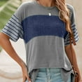 thumbnail image 6 of DeHolifer Womens T-Shirts Color Block Crewneck Strip Short Sleeve Split Knit Casual Loose T-Shirts Gray XL, 6 of 6