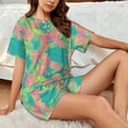 thumbnail image 4 of Balery Colorful Palm Leaves Conjunto de Pijama para Mujer con Estampado, Dos Piezas de Manga Corta y Shorts, Ropa de Dormir Suave con Cuello Redondo y Bolsillos-Medium, 4 of 6