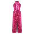 thumbnail image 3 of Eandarui Kids Girls Halter Neck Sequins Birthday Party Romper Sleeveless Jazz Latin Dancewear Hot Pink 14, 3 of 7