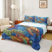 Feelyou Teen Sea Turtle Twin Sheet Sets, Cartoon Sealife Twin Fitted Sheet, Dreamy Underwater World Flat Sheet, Luxury Bedroom Decor, 3pcs