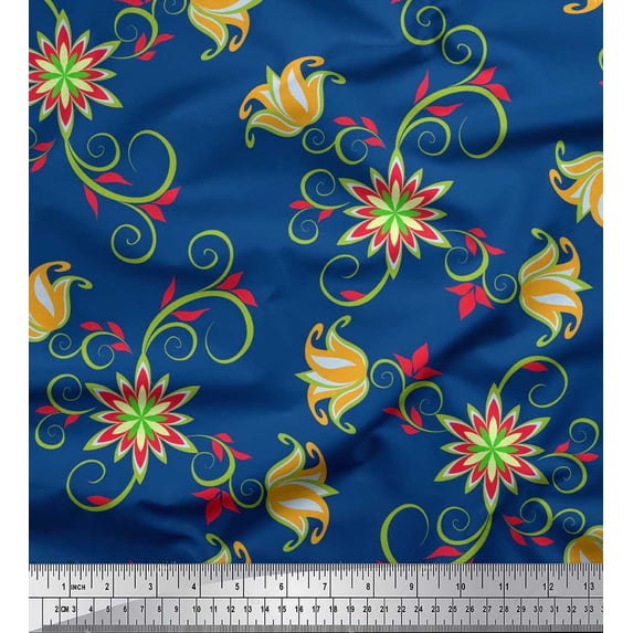 Soimoi Poly Georgette Fabric Swirls & Floral Artistic Print Fabric by The Yard 42 Inch Wide