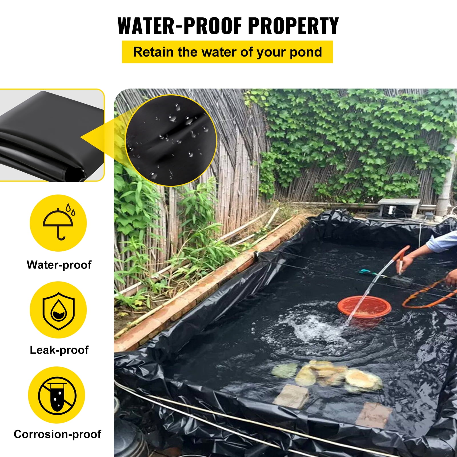 VEVOR Pond Liner 13x20ft 20Mil HDPE Fish Liner Lake Retention for Fountain Pond