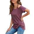 thumbnail image 4 of LELINTA Women's Casual Cold Shoulder T-Shirt Summer Short Sleeve Tunic Tops Front Knot Side Twist Blouses, Black/ Dark Grey/ Wine Red, S-2XL, 4 of 8