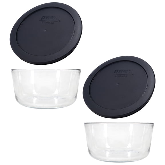 Pyrex 7201 4-Cup Glass Bowl & 7201-PC Black Lid (2-Pack)