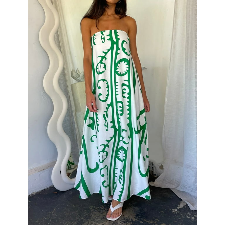 Women Tube Dress, Strapless Backless Fruit Print Swing Dress Loose Summer  Long Dress - Walmart.com