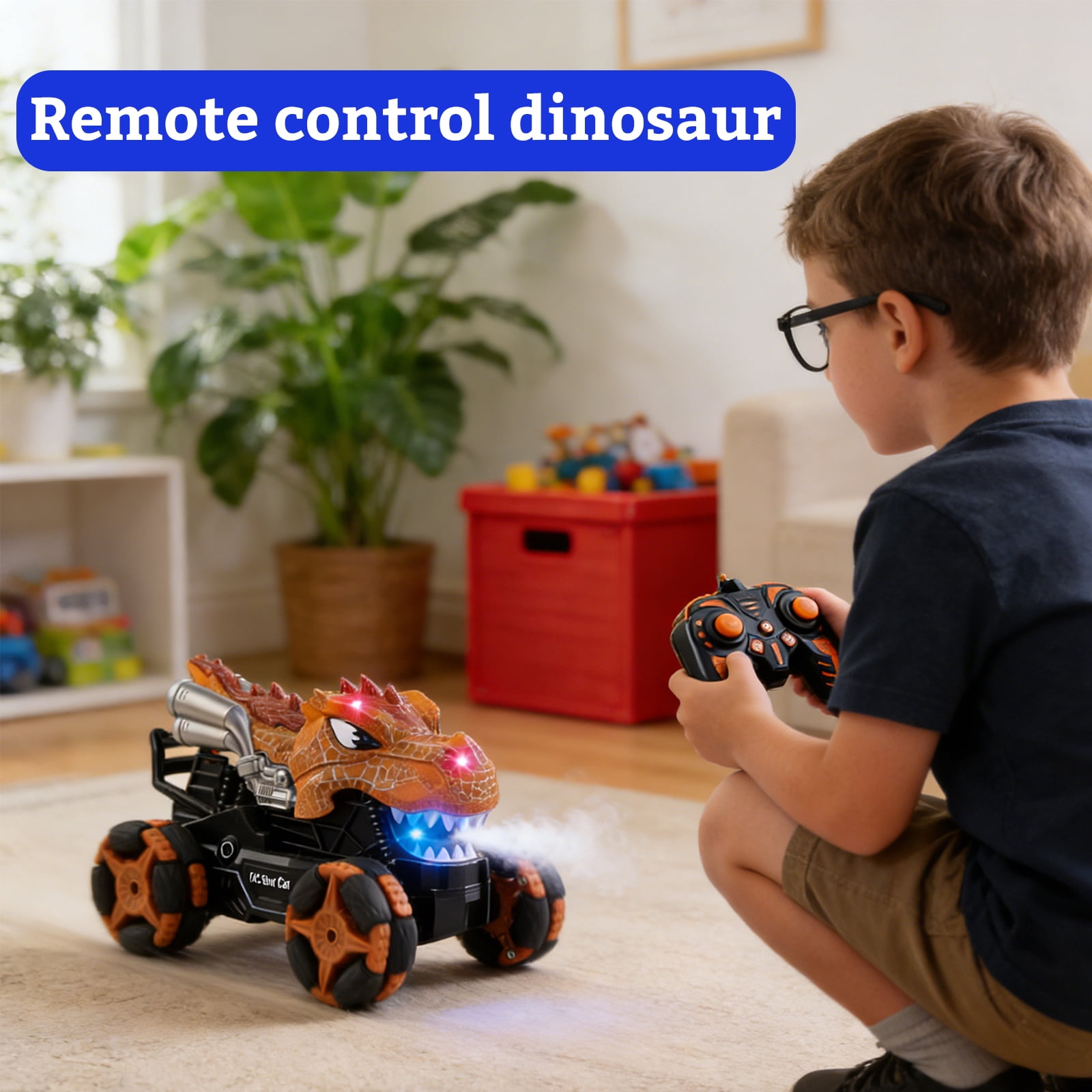 Remote Control Dinosaur Car For Men - Rechargeable RC Dinosaur Toy with Lights and Sounds - Birthday Gift Electric/Robot Dino Vehicle, A, 1Pcs