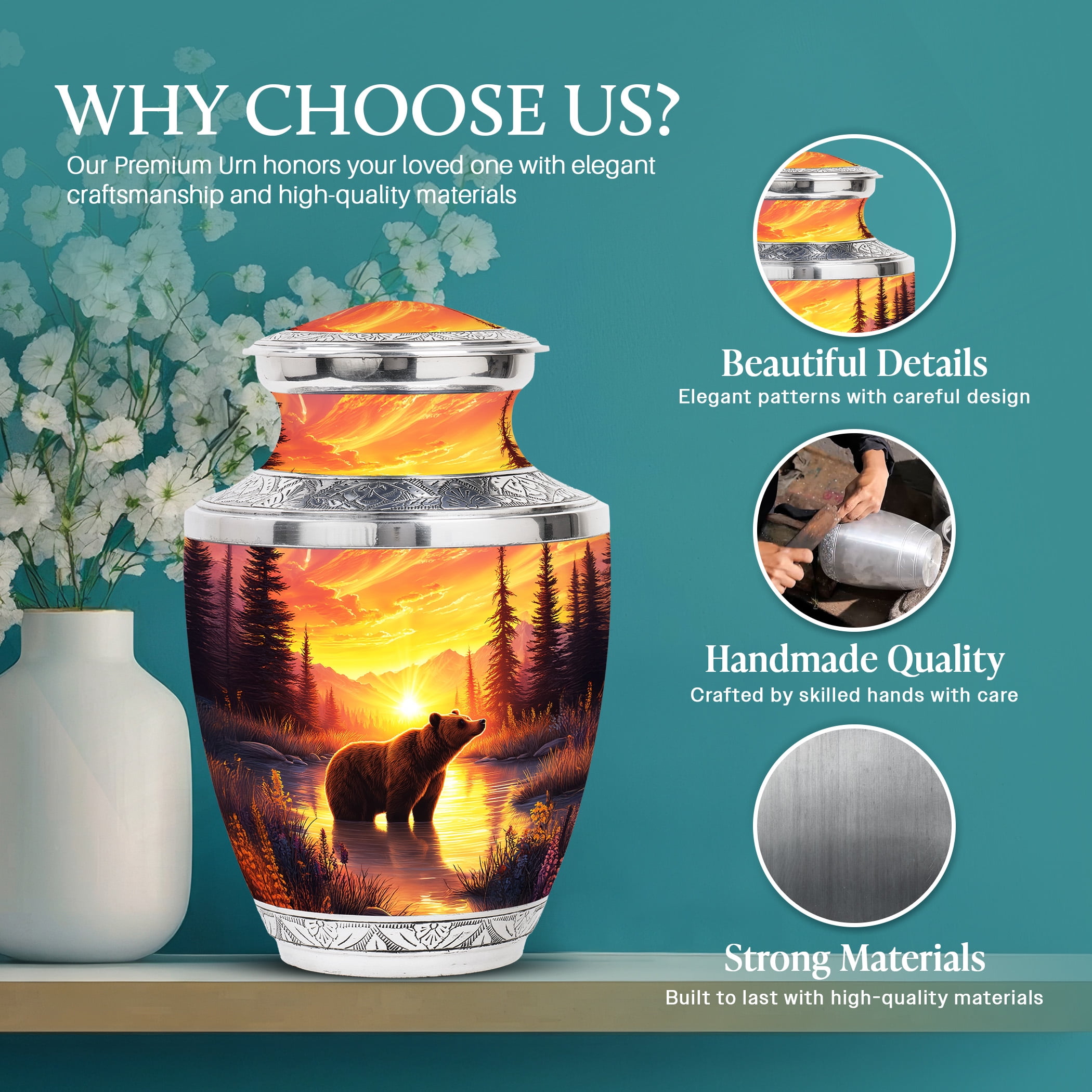 SABURIAL Bear Urn - Mountains Burial Memorial Urn For Adult Ash - Unique Funeral Urns For Mom & Dad - Combo 3 - Large 10 Inch & Small 3 Inch Pack