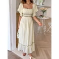 thumbnail image 3 of Women's Square Neck Puff Sleeve Maxi Dress with Ruffle Trim and Zipper 75% viscose 25% polyamide Imported In Stock, 3 of 10