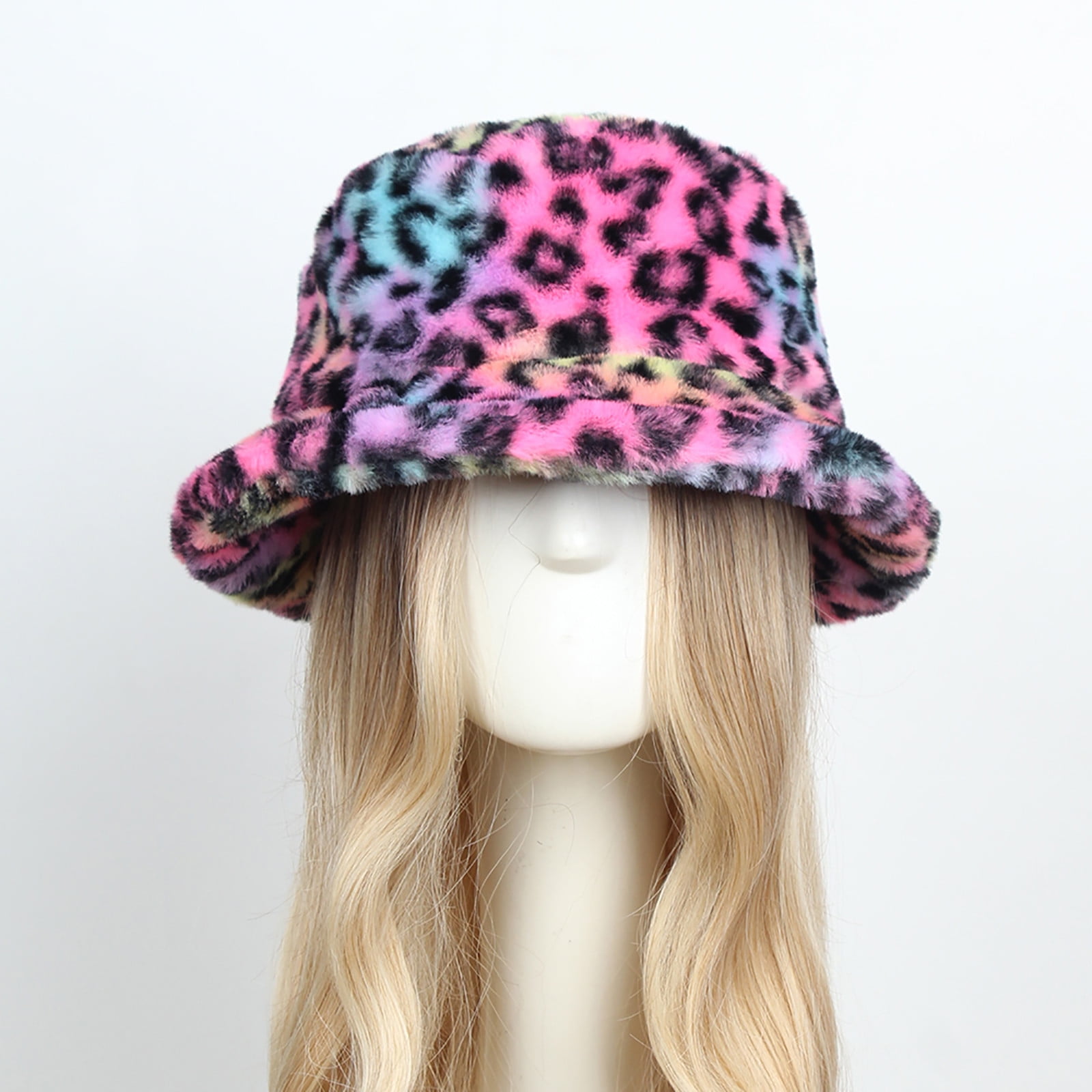 Xfvqtps Womens Fulffy Bucket Hat Fuzzy Leopard Print Fashion 