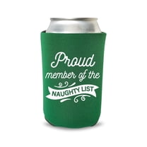 Christmas Can Coolers, Proud Member Of The Naughty List, Christmas Coolies, Christmas Party Favors and Gift (Green)