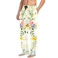 thumbnail image 5 of Cotton Mens PJ Pajama Pants Bottoms Waistband Sleepwear with Pockets Flowers and Butterflies on Plaid, 5 of 7