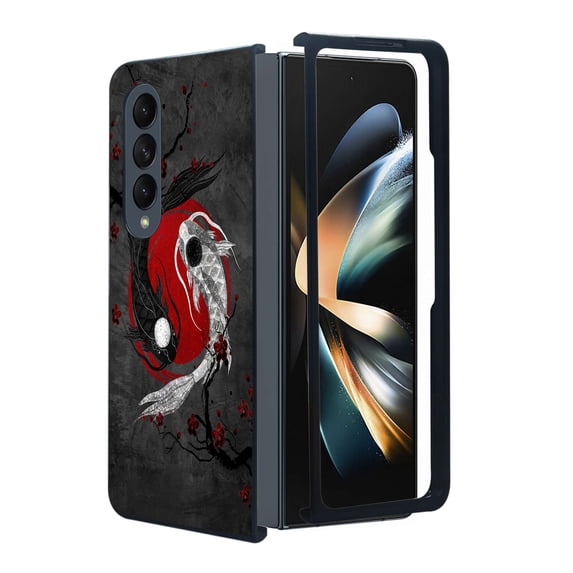 ANJ+ Protective Snap-On Design Printed Case Compatible with Samsung Galaxy Z Fold 4 - Ying Yang Koi Fishes
