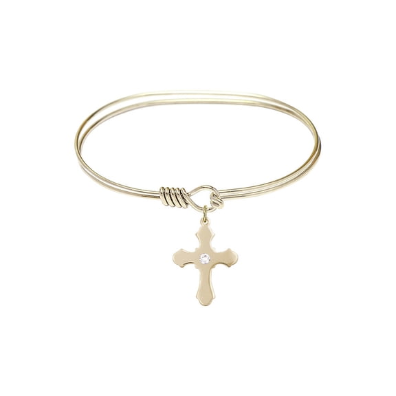 7 inch Oval Eye Hook Bangle Bracelet w/ Cross medal charm w/ April Crystal Swarovski Crystal