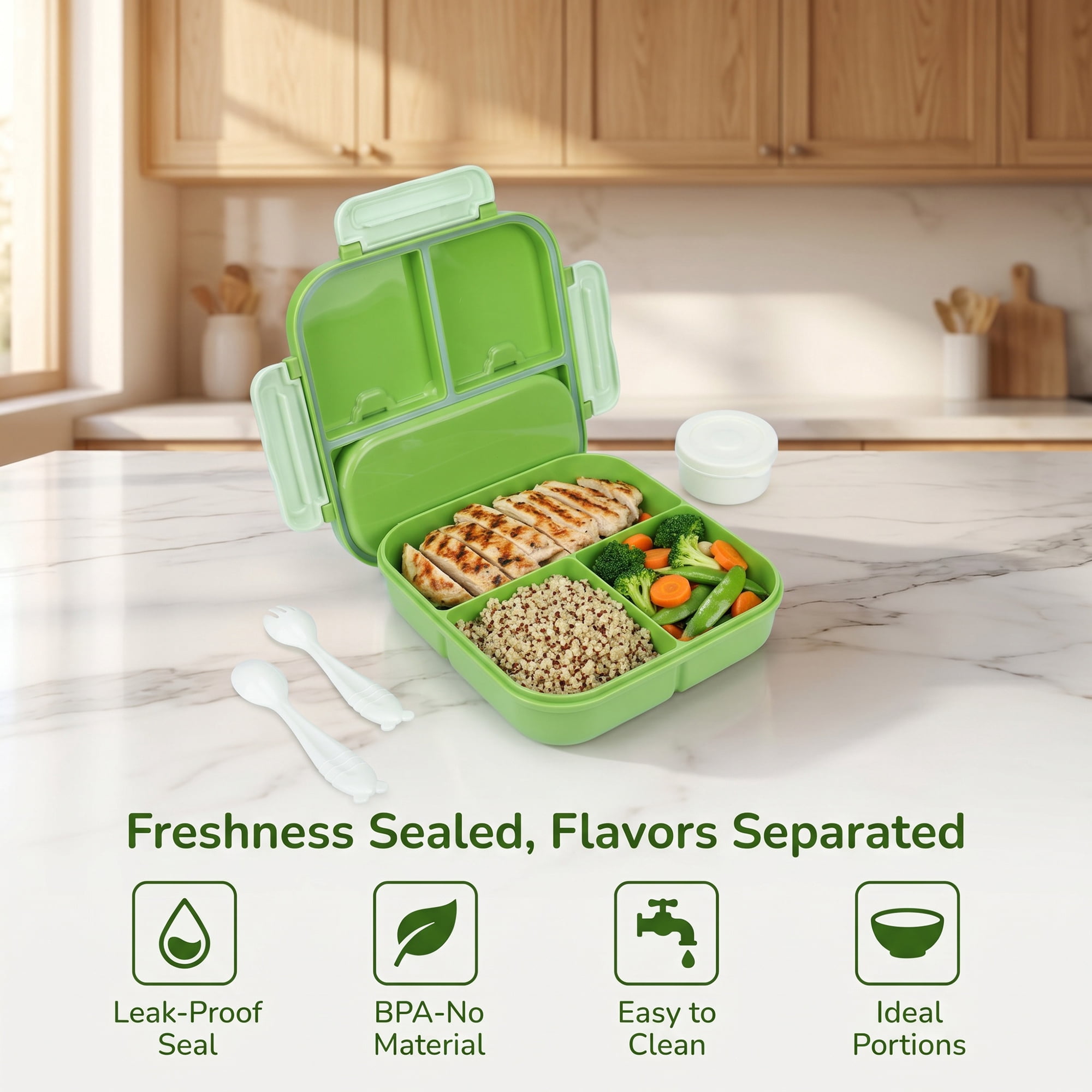 Unique Bargains Leakproof Meal Lunch Bento Box for Work Green