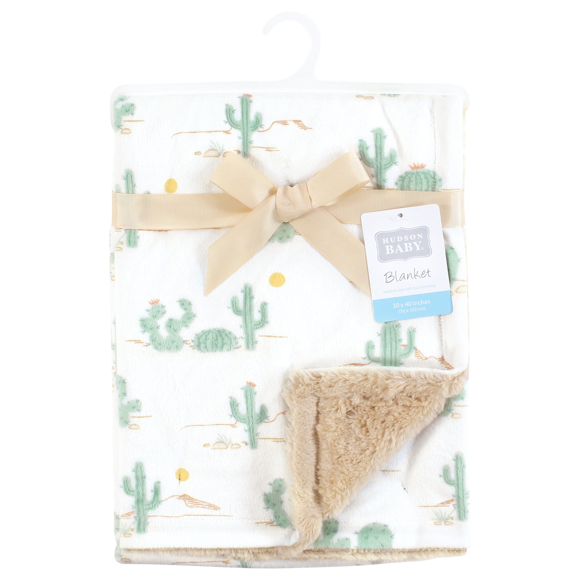 Hudson Baby Plush Blanket with Furry Binding and Back, Desert Cactus, One Size