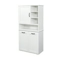 thumbnail image 4 of 62"Tall Laundry Room Cabinet, Wood Double Trash Can Cabinet with Adjustable Shelves,Open Storage, Modern Pull Out Laundry Hamper for Bathroom, Kitchen, 4 of 9