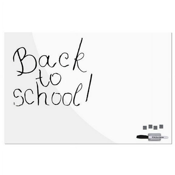 Magnetic Glass Board White, 23.63" x 35.44" With 1 Pen & 4 Magnetic Pins