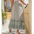 thumbnail image 4 of Falda de mujer con estampado floral y botón frontal elástico de cintura alta falda larga para viajes en casa Verde XL, 4 of 6