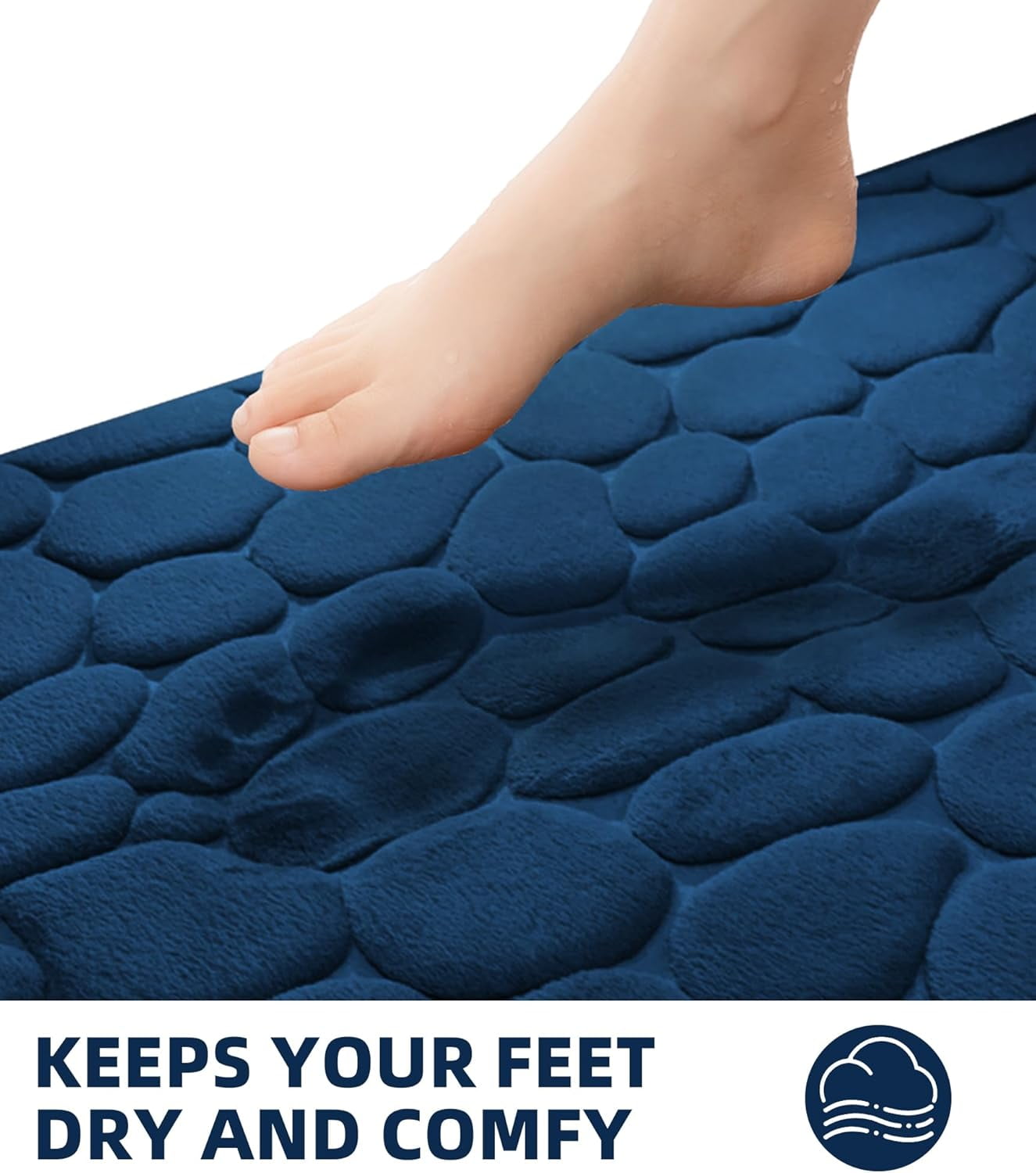 Memory Foam Bath Mat – Super Soft Absorbent Bathroom Rug, Non-Slip Quick Dry Floor Mat, Cobblestone Design, Washable Bath Mat for Bathroom, Bedroom, Toilet