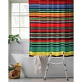 thumbnail image 2 of Split Shower Curtain for Transfer Bench, Boho Red Stripes Fabric Shower Curtains for Bathroom, Colorful Mexico Blue Green Yellow Tub Sliding Transfer Bench Waterproof Bath Curtains 72"x96", 2 of 9