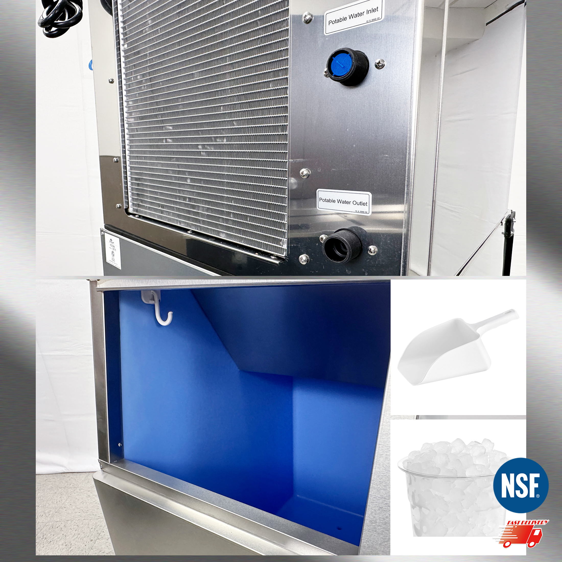 Cooler Depot NSF 550 lb Commercial Nugget Ice Maker with 275 lb Storage Bin, Model SK-559N