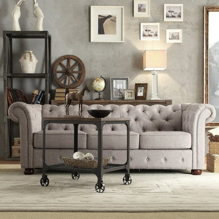 - Chelsea Lane Glamorous Tufted Sofa, Gray Linen