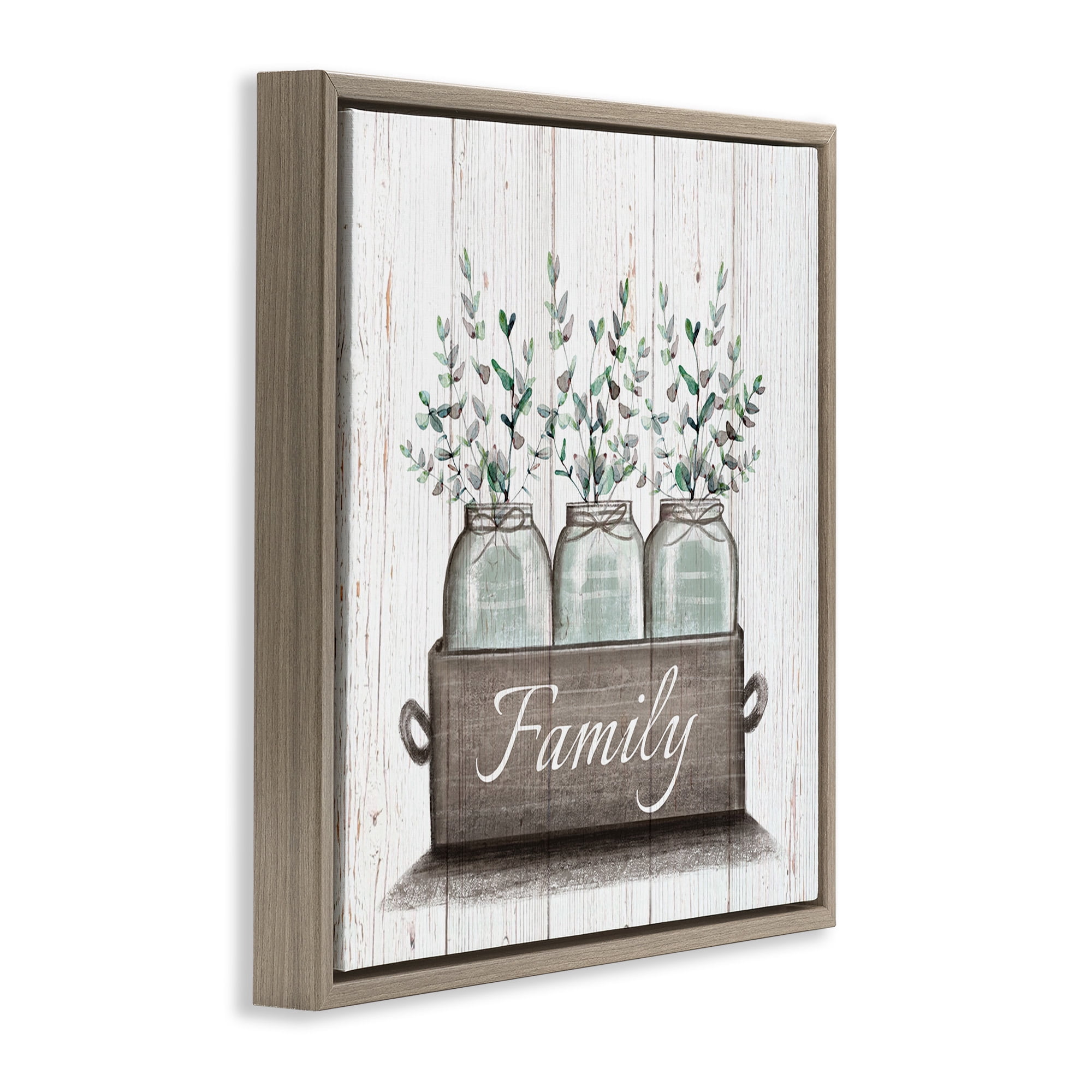 Stupell Industries Eucalyptus Foliage Jars Botanical & Floral Painting Brown Floater Framed Canvas Art Print Wall Art, 18 x 18