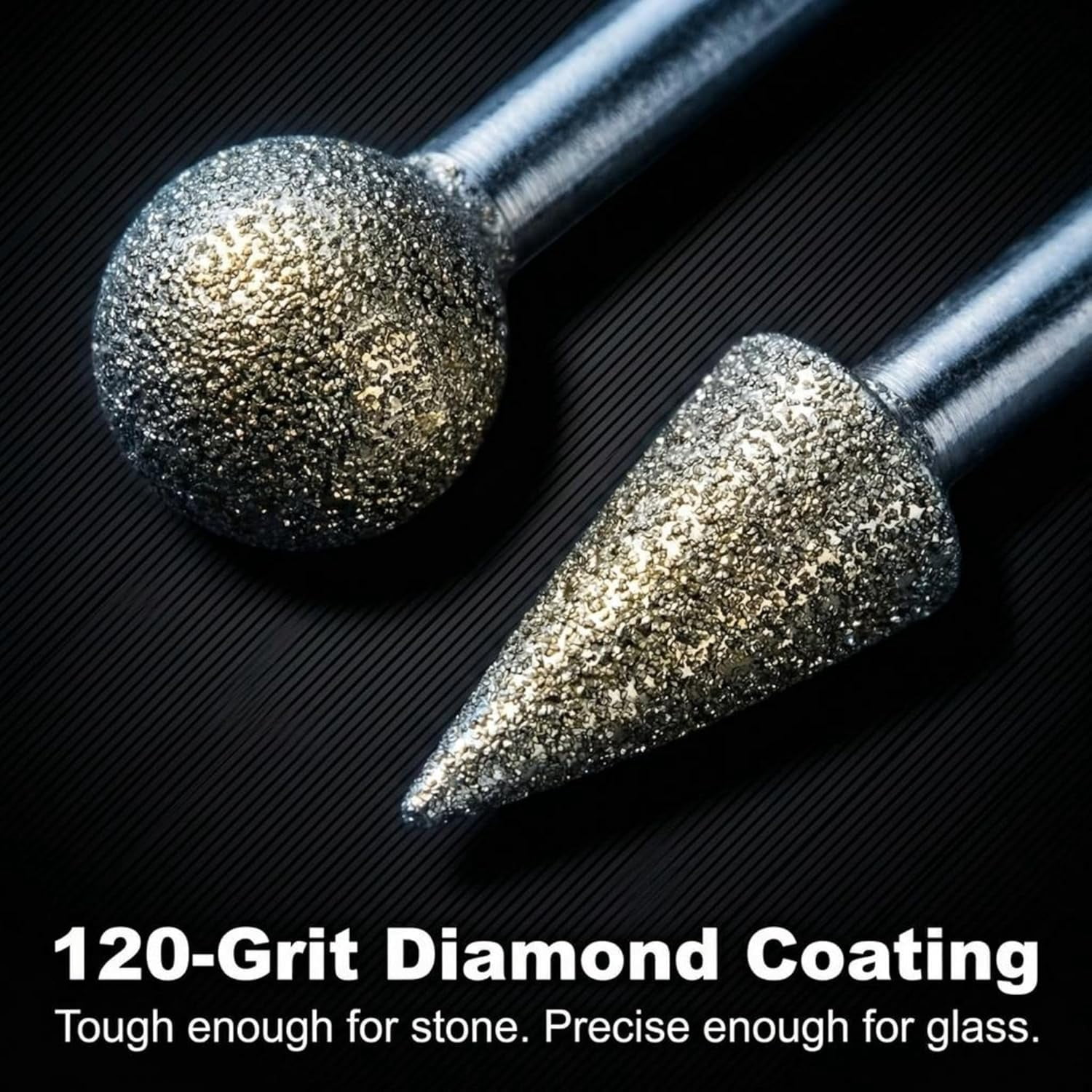 Drilax 50 Pc Diamond Rotary Tool Bits Set, 120 Grit Carving Engraving Burr Kit, 1/8 Inch Shank