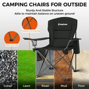 KingCamp Oversized Camping Chairs, Folding Outdoor Chair for Adults, Heavy Duty Padded Folding Lawn Chair, Support 440 lbs for Adults Black