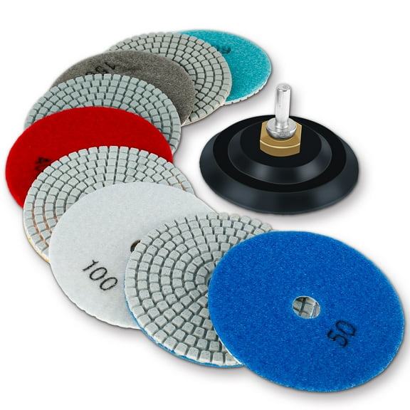 11Pcs Diamond Polishing Pads 4 inch 100mm Wet/Dry Polishing Pads 50-6000 Grit Hook and Loop Grinding Discs Grinder Tools Accessories for Granite Stone Concrete Marble Glass Polishing