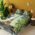 thumbnail image 3 of Ambesonne Paris Fitted & Top Sheet Set with Shams, Eiffel Tower Seine River, Almond Green Pale Brown, 3 of 7