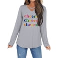 thumbnail image 2 of TWZH Women Cheers Cheers Cheers Cross Neck Long Sleeve Solid Shirt, 2 of 7