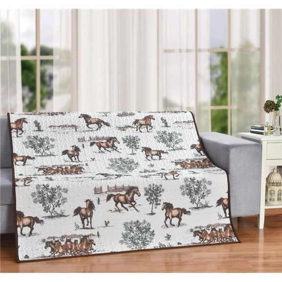 De Leon Collections 63881 Rustic Trails Horses Western Farmhouse Desert Ranch 60 x 50 Decorative Quilt Throw Blanket