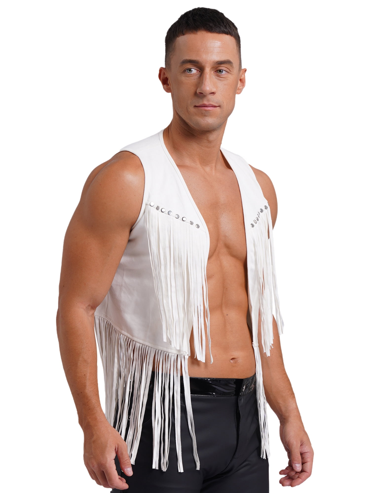 貴之Ameri FRINGE VEST SET SUEDE JACKET Eandarui Men Cowboy Western Faux Suede Open-Front Vest