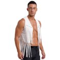 thumbnail image 4 of Eandarui Men Cowboy Western Faux Suede Open-Front Vest Sleeveless Fringes Jacket Waistcoat Coat White M, 4 of 6