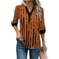 thumbnail image 2 of Frontwalk Women Summer Tops V Neck T-shirt Striped T Shirt Ladies Loose Tunic Blouse Short Sleeve Pullover Orange Red 2XL, 2 of 4