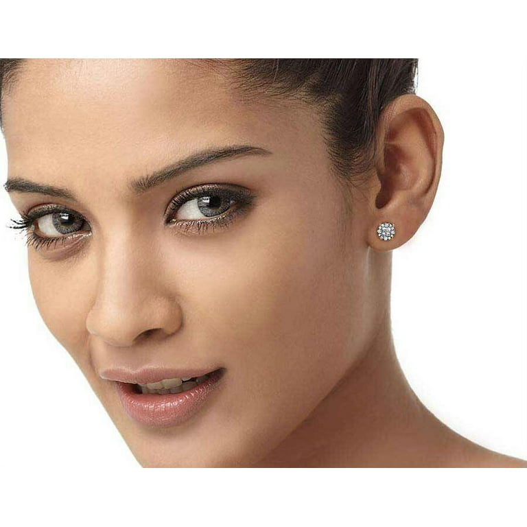 14K Yellow Gold Diamond Princess Quad Round Stud Earring