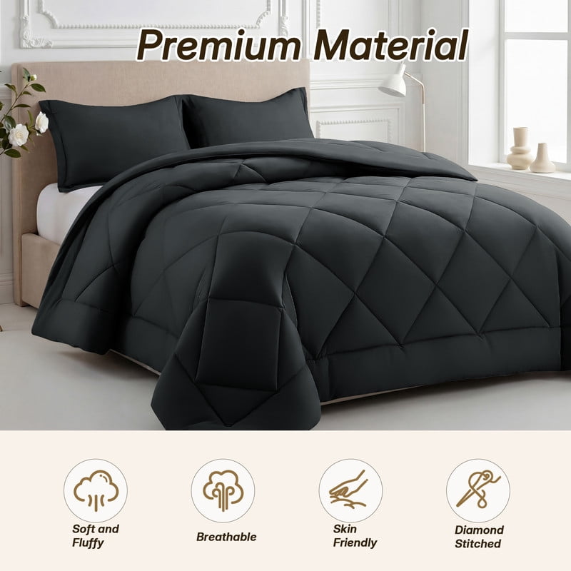 3 Pieces King Size Comforter Set, All Season Lightweight Breathable Bedding Set with 1 Down Alternative Comforter and 2 Pillowcases, Grey