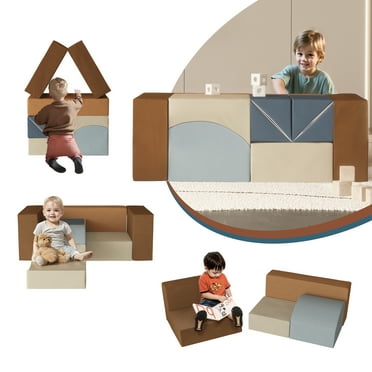 WOWMAX Kids Modular Play Couch Set with 10 Foam Modules, Neutral