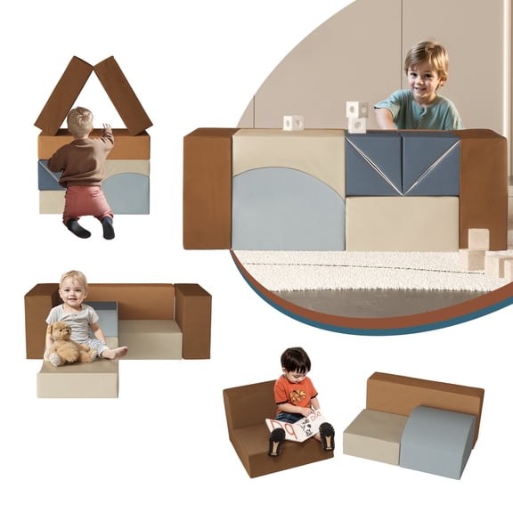 WOWMAX Kids Modular Play Couch Set with 10 Foam Modules, Neutral