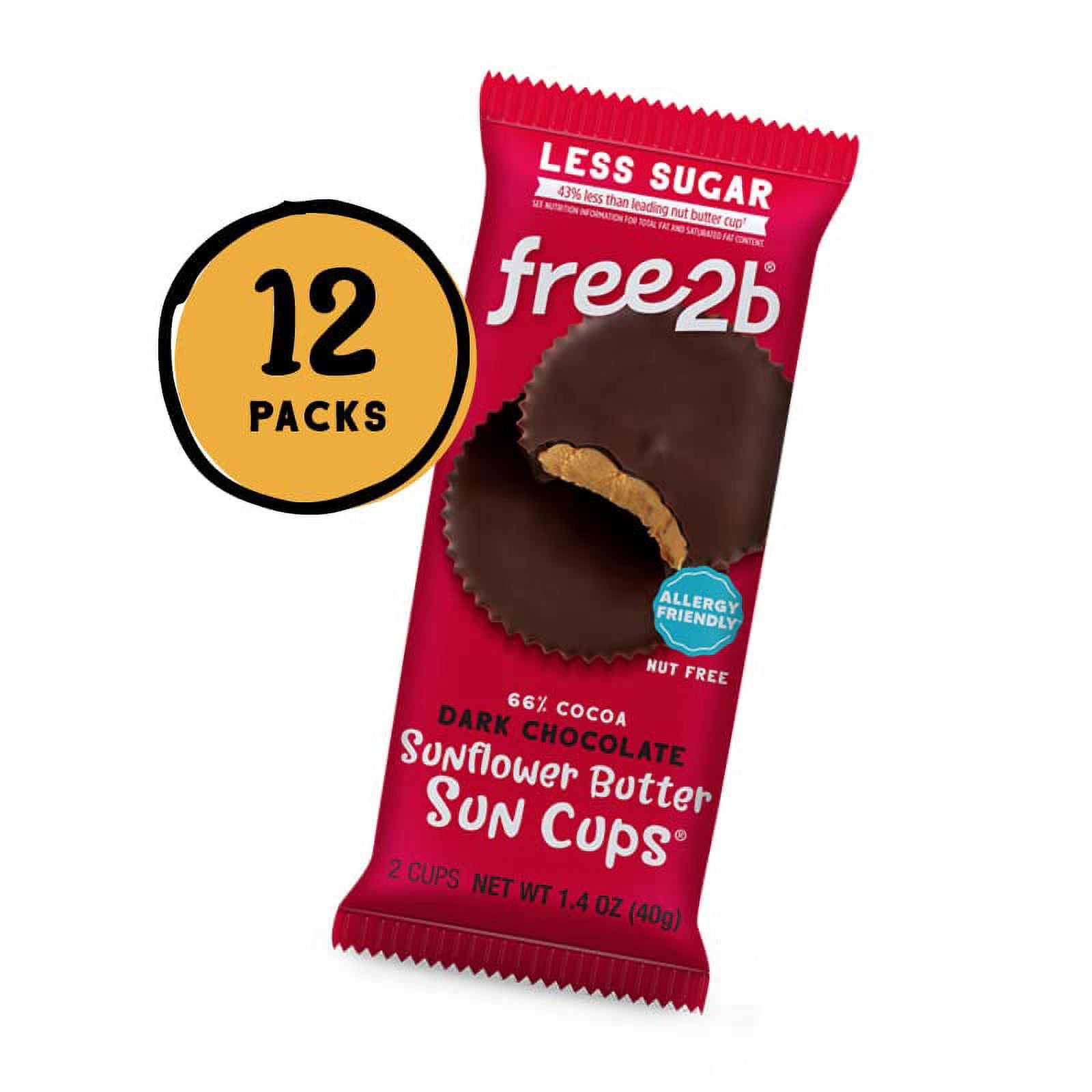 (Pack of 12) Free2b Dark Chocolate Sunflower Butter Sun Cups, 2 cups - 1.4 oz